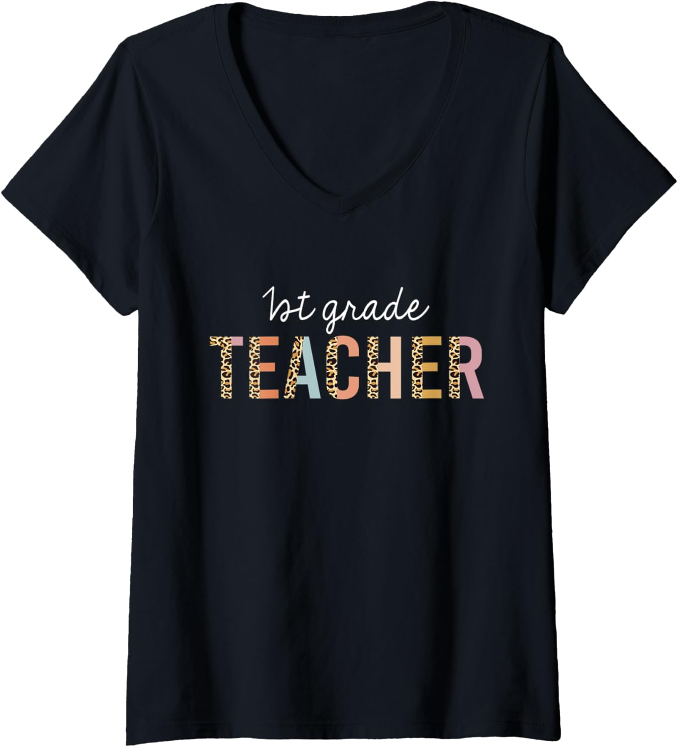 Womens Leopard 1st Grade Teacher Cute Back to School Supplies V Neck Apparel Viral TikTok Find Fan Favorite