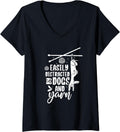 Womens Easily Distracted By Dogs And Yarn Knitter Knitting Knit V-Neck Yarn Supply | Top Rated | Best Seller Choice
