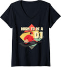 Womens Born To Be A DJ Vintage Funny Disc Jockey Beat Maker V-Neck Apparel | High Search Volume | Perfect Gift Idea