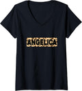 Funny Angelica Leopard Print Personalized Name Angelica V Neck Apparel Comfort Fit Everyday Wear