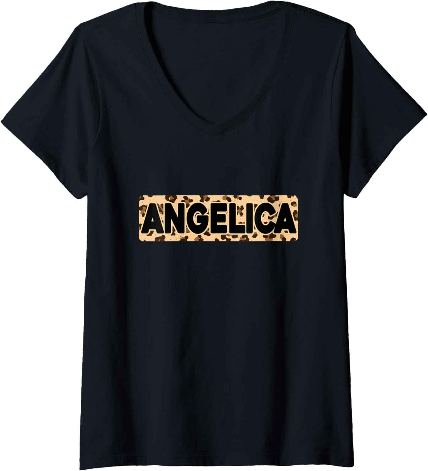 Funny Angelica Leopard Print Personalized Name Angelica V Neck Apparel Comfort Fit Everyday Wear