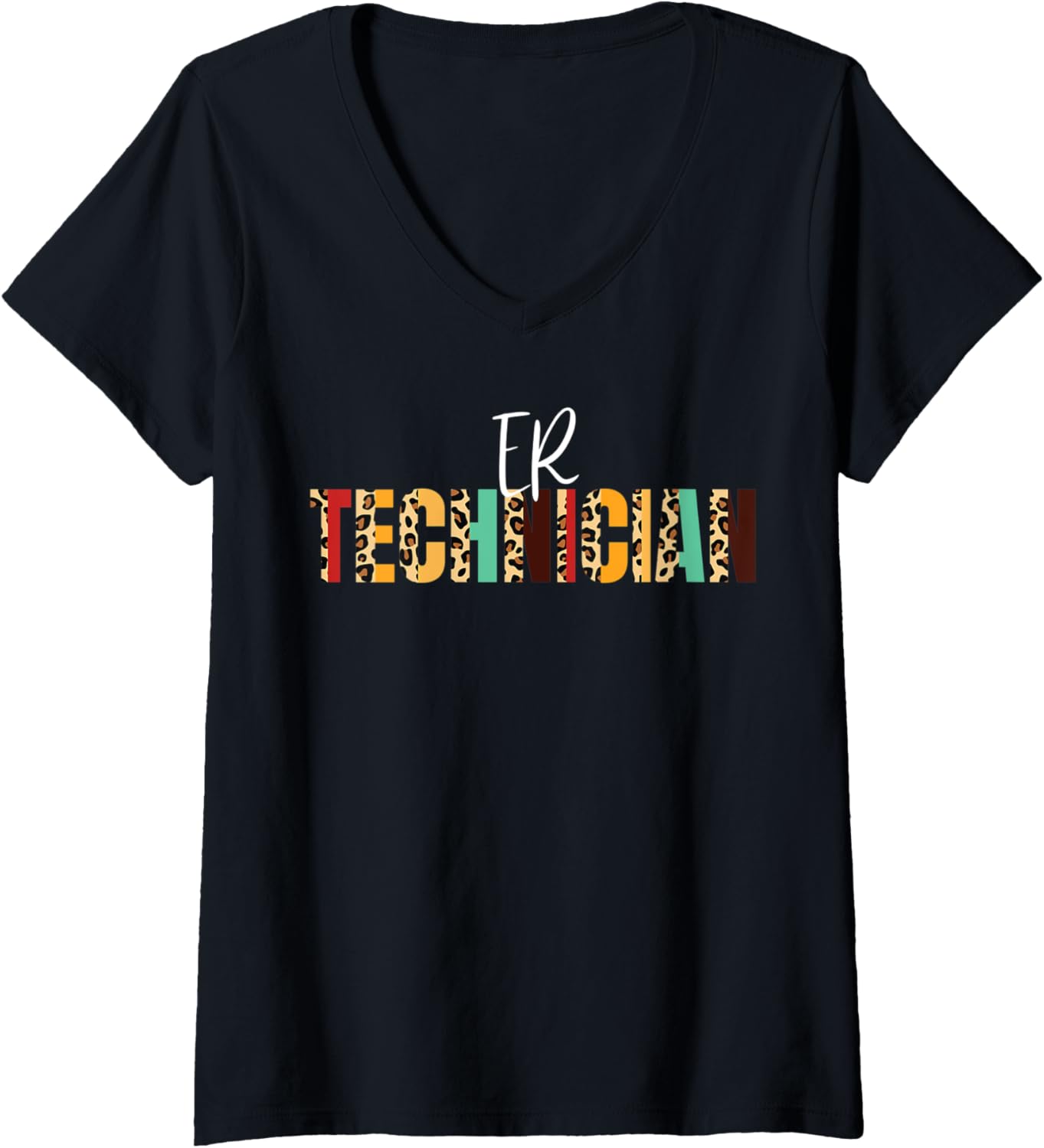 Womens E R Technician Cheetah Print Emergency Room Technicians V Neck Apparel Trending US Gift Ready