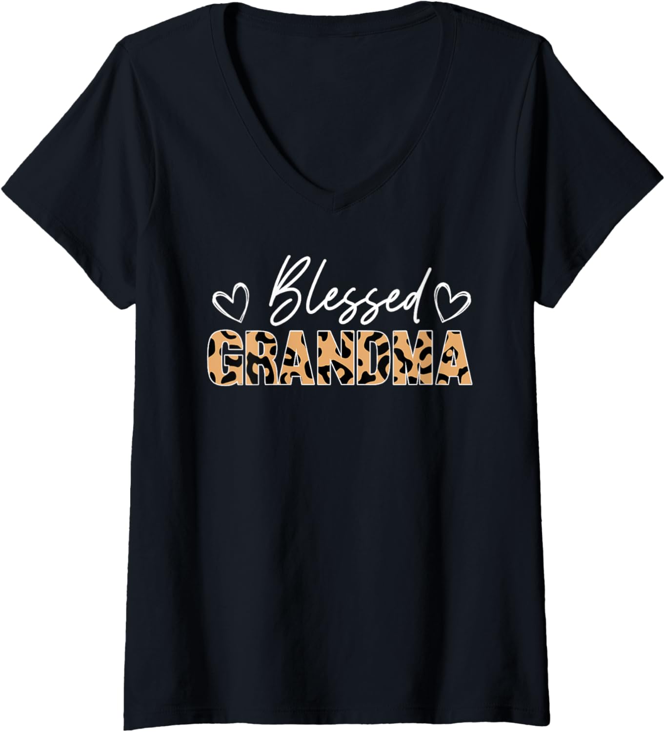 Womens Blessed Grandma Boho Cute Leopard Cheetah Print Mother s Day V Neck Apparel Premium Print Everyday Wear