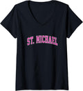 Womens St. Michael Minnesota MN Vintage Sports Design Pink Design V-Neck Apparel | Viral Streetwear Style