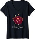 Womens Knitting Nerd Funny Grandma Mom Crocheting Yarn Lover V-Neck Yarn Supply | Viral US Pick | Best Seller Choice