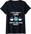 Womens I just really love coffee and yarn okay coffee lover V-Neck Yarn Supply | Premium Quality | Customer Favorite