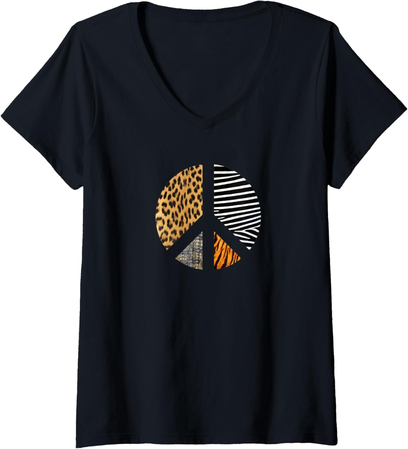 Womens Peace Sign Animal Print Leopard Cheetah Earth Day Awareness V Neck Apparel Viral TikTok Find Best Seller Look