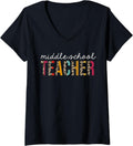 Womens Middle School Teacher Leopard Funny Teaching Appreciation V Neck Apparel Viral TikTok Find US Top Pick
