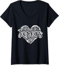 Womens Leopard Cheetah Heart JAGUARS School Spirit Top Distressed V Neck Apparel Streetwear Style US Top Pick
