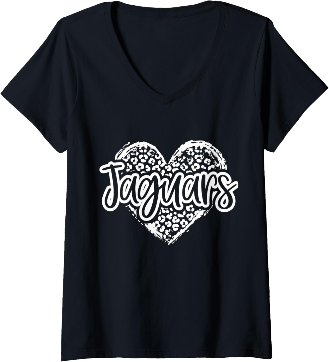 Womens Leopard Cheetah Heart JAGUARS School Spirit Top Distressed V Neck Apparel Streetwear Style US Top Pick
