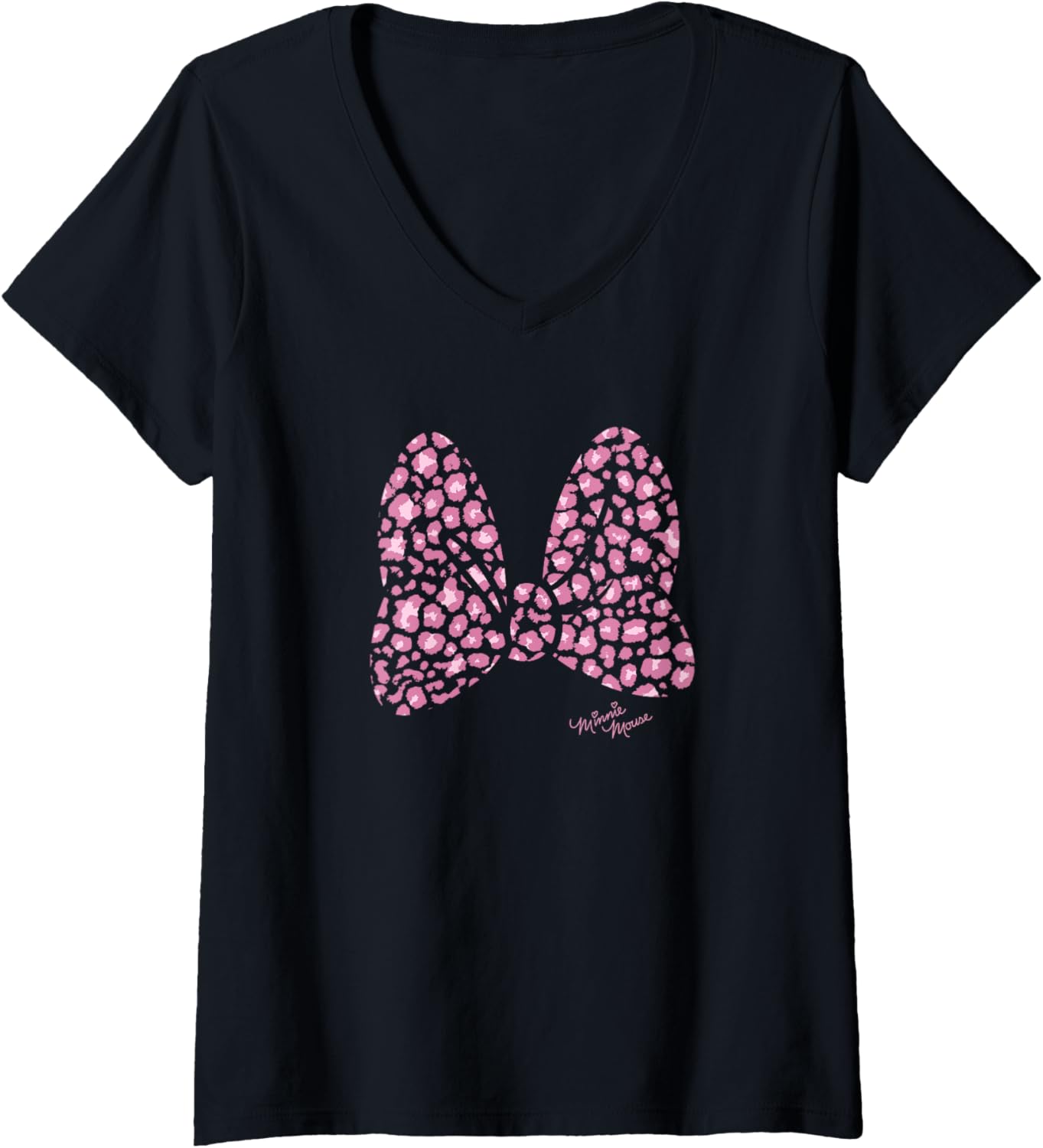 Womens Disney Minnie Mouse Large Pink Cheetah Print Bow V Neck Apparel High Search Demand Hot Right Now