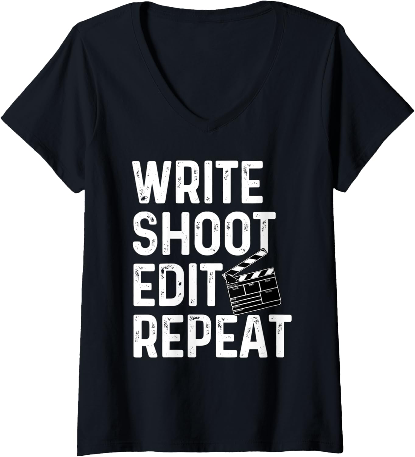 Womens Write Shoot Edit Repeat Funny Film Maker Director Outfit V-Neck Apparel | High Search Volume | Perfect Gift Idea