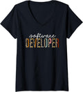 Womens Software Developer Leopard Print Funny Appreciation V Neck Apparel Comfort Fit US Top Pick