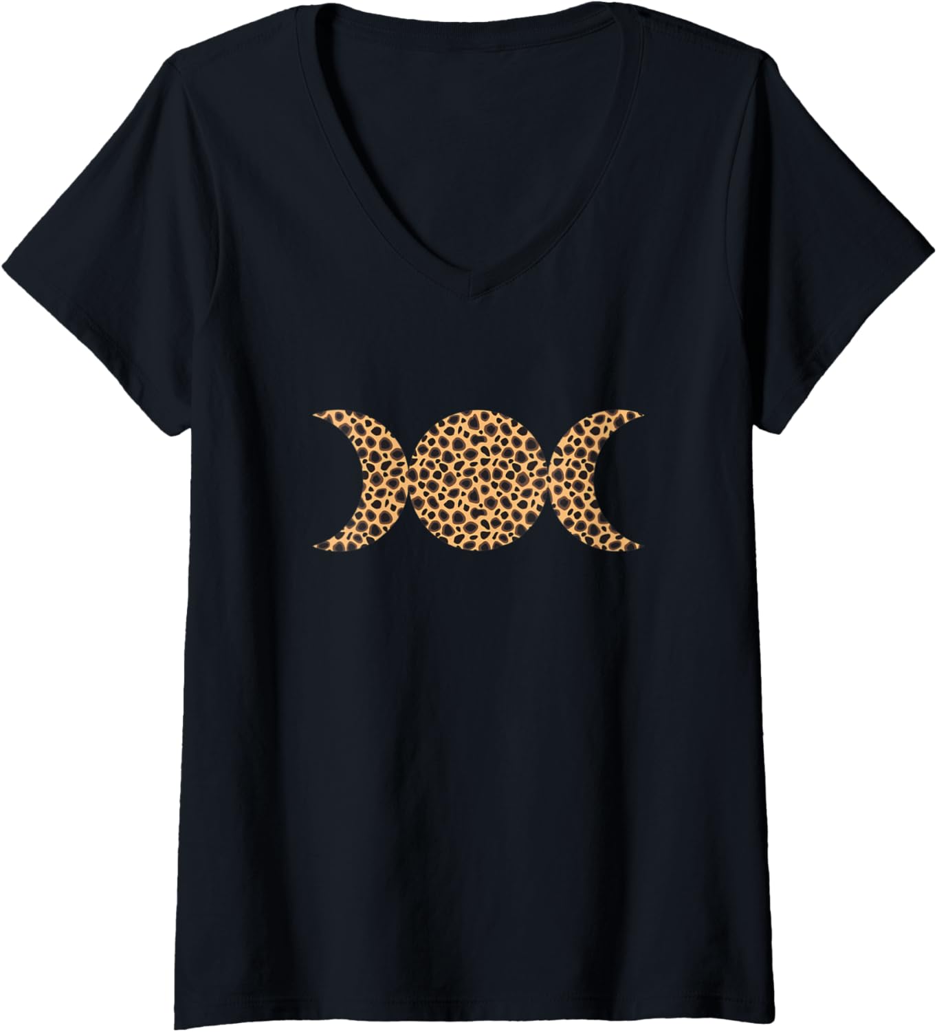 Womens Triple Moon Goddess Wicca Pagan Witch Cheetah Animal Print V Neck Apparel Premium Print Everyday Wear