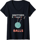 Womens Knitters Have Balls Funny Knitting Lover Yarn V-Neck Yarn Supply | Top Rated | Perfect for Crafters