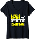 Womens Life is Better With a Cheetah Leopard Animal Lover V Neck Apparel Trending US Gift Ready