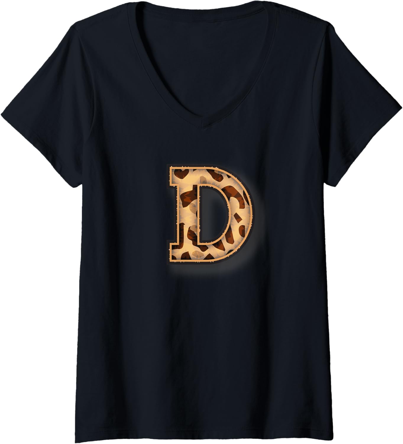 Womens Cute Letter D Initial Name Leopard Cheetah Animal Print V Neck Apparel Premium Print US Top Pick