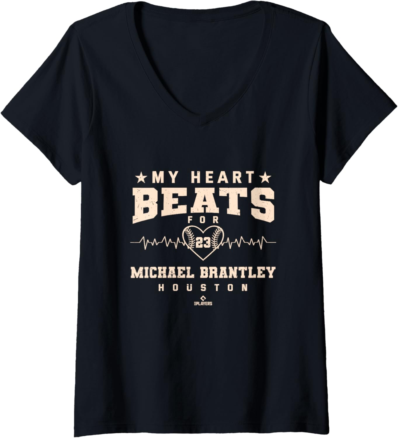 Womens My Heart Beats for Michael Brantley Baseball Valentines V-Neck Apparel | Perfect Gift Idea