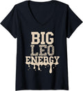 Womens Big Leo Energy Leopard Women Zodiac Cheetah Drip Birthday V Neck Apparel Comfort Fit Gift Ready