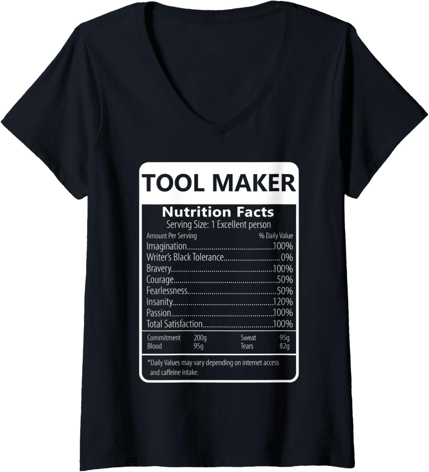 Womens Tool Maker Nutrition Facts Sarcastic Graphic V-Neck Apparel | Best Seller Pick | Perfect Gift Idea