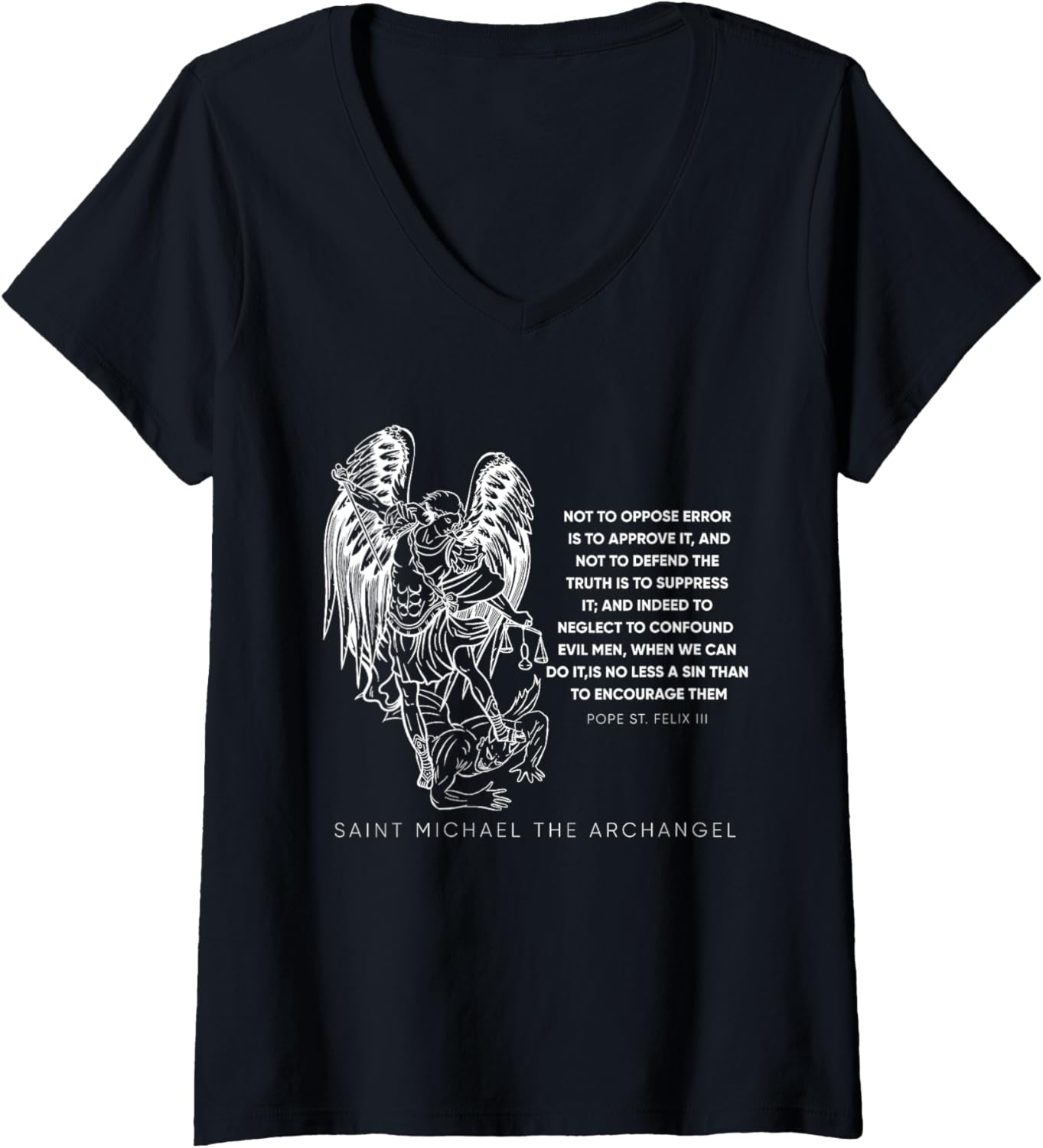 Womens Religious Saint Michael Warrior Defender Illustration V-Neck Apparel | Everyday Casual Wear