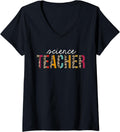 Womens Science Teacher Leopard Print Funny Teaching Appreciation V Neck Apparel Comfort Fit Everyday Wear