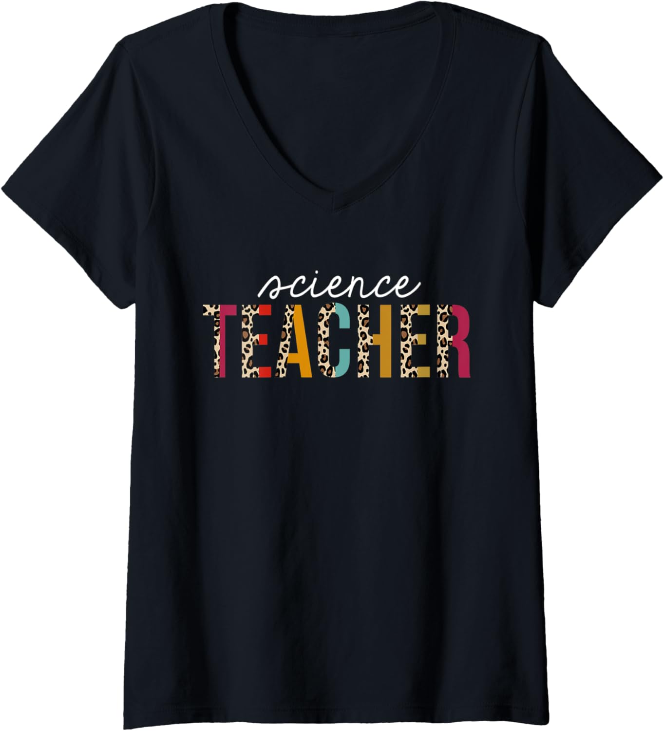 Womens Science Teacher Leopard Print Funny Teaching Appreciation V Neck Apparel Comfort Fit Everyday Wear