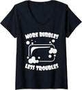 Womens More Bubbles Less Troubles Soap Making Soap Maker Homemade V-Neck Apparel | Best Seller Pick | Perfect Gift Idea