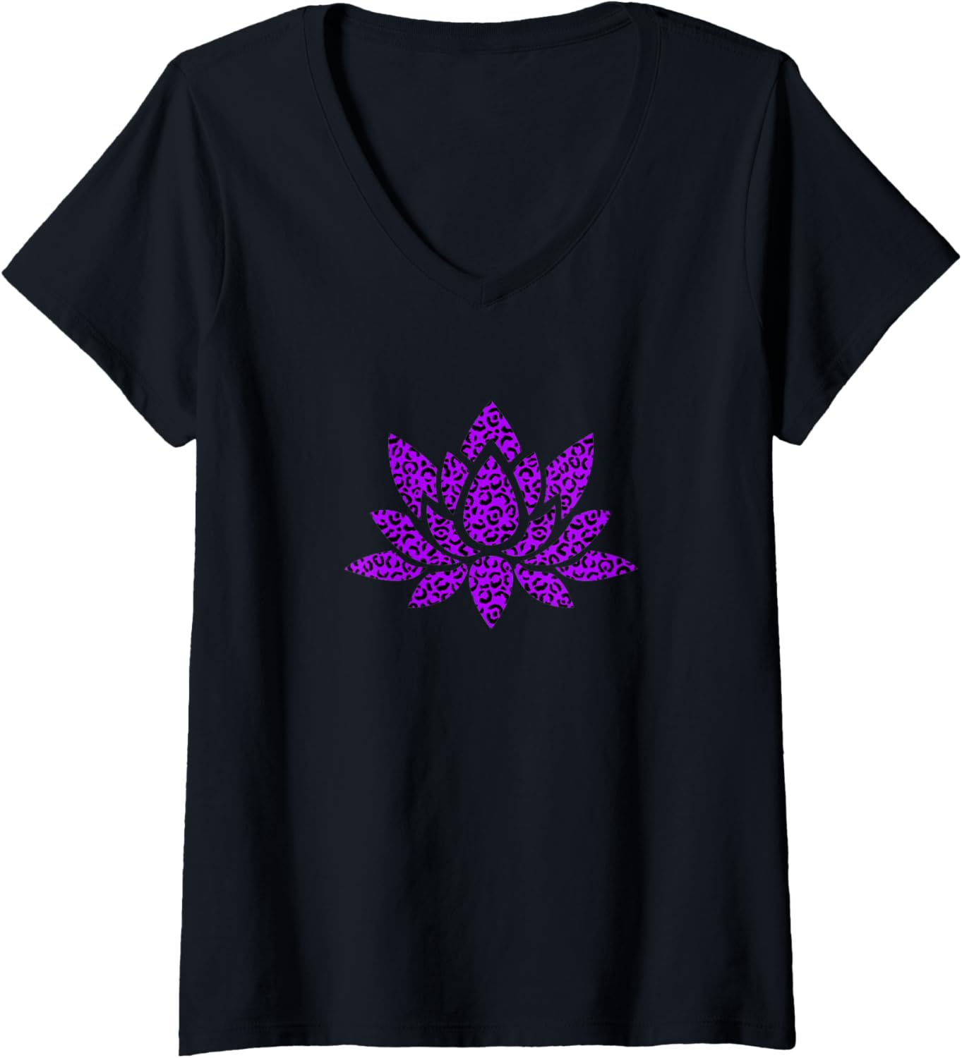 Womens Purple and Black Leopard Cheetah Print Lotus Flower V Neck Apparel Comfort Fit Best Seller Look