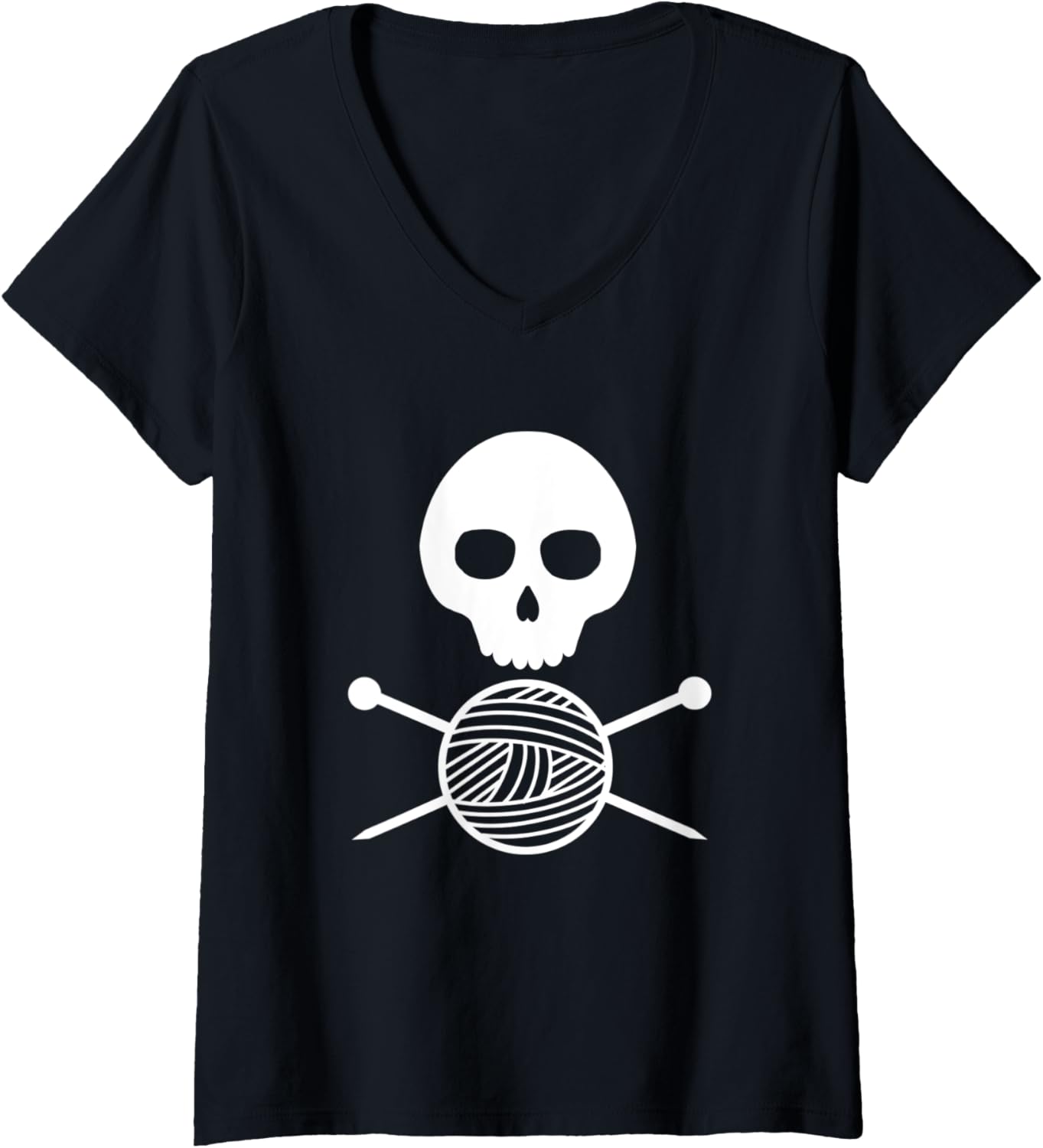 Womens Skull Knitting Needles Crossbones Yarn ball Crafter V-Neck Yarn Supply | Top Rated | Customer Favorite