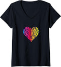 Womens Heart Rainbow Cheetah Tiger Print Retro Graphic V Neck Apparel High Search Demand Fan Favorite