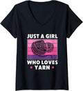 Womens Just a Girl who Loves Yarn women Knitting Crocheting V-Neck Yarn Supply | Trending 2025 | Perfect for Crafters