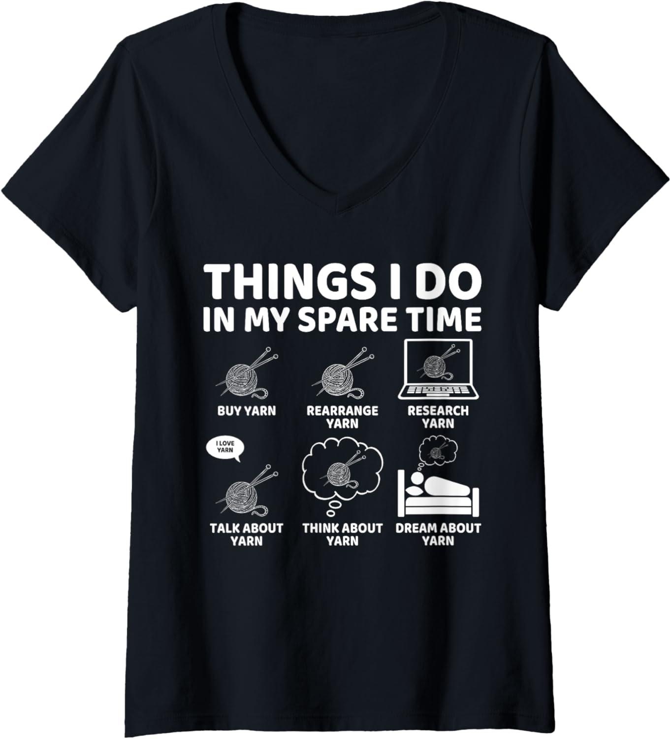 Womens Things I Do in My Spare Time Funny Crochet Crocheting Yarn V-Neck Yarn Supply | Viral US Pick | Best Seller Ch...