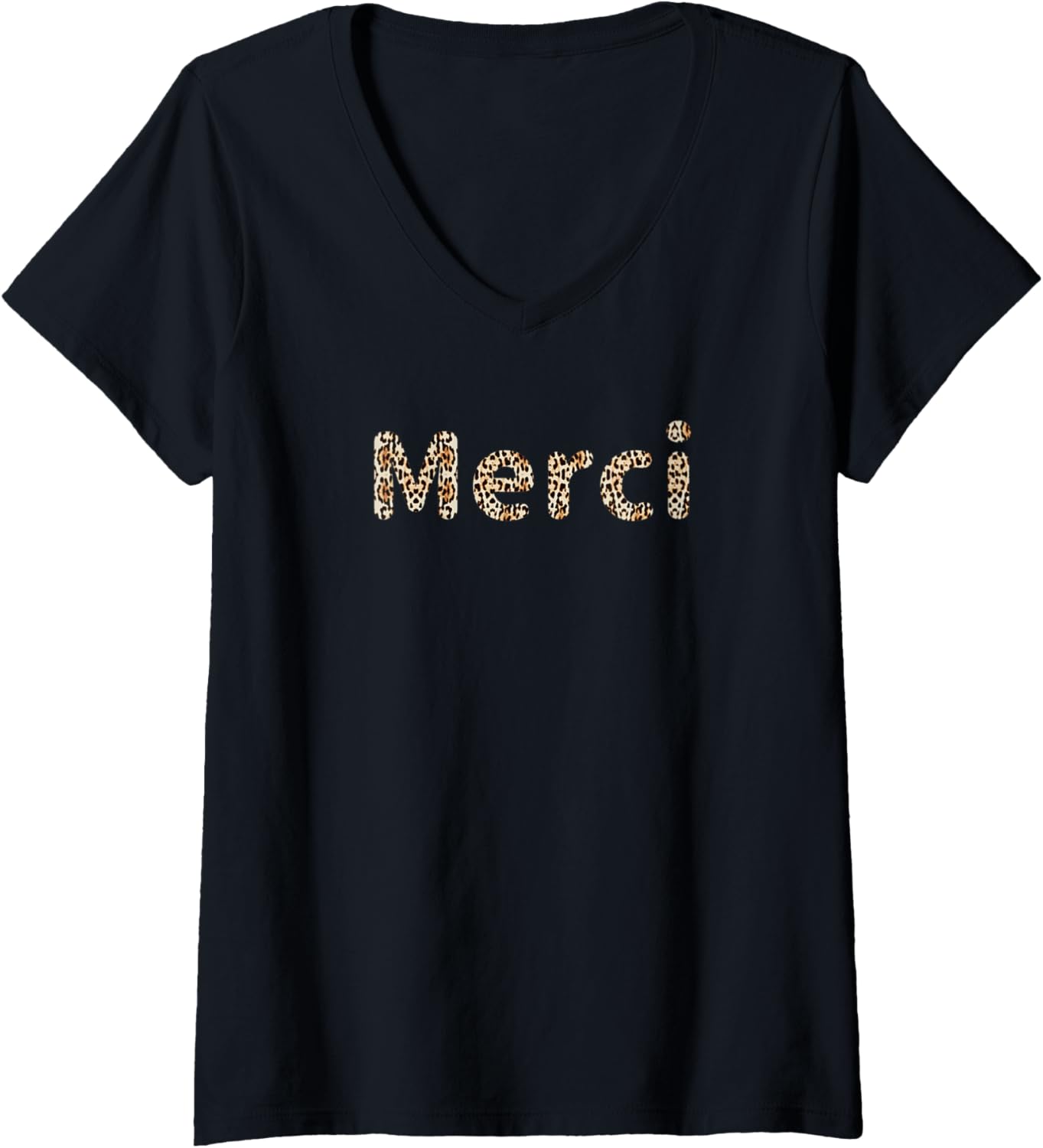Womens Merci Thank You In French Cheetah Leopard Print V Neck Apparel Comfort Fit US Top Pick