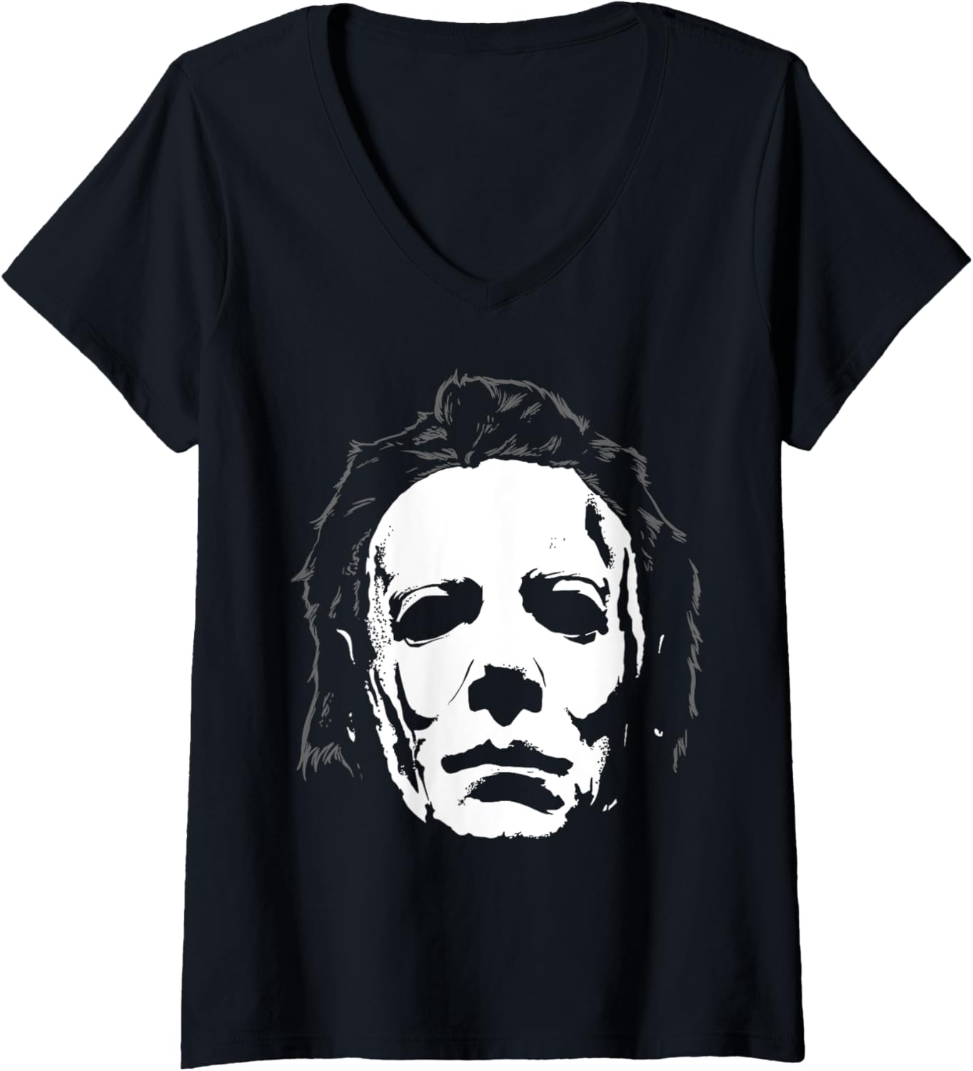 Womens Halloween Michael Myers Mask Big Face V-Neck Apparel | Trending 2025