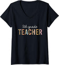 Womens Leopard 5th Grade Teacher Cute Back to School Supplies Women V Neck Apparel Trending US Best Seller Look