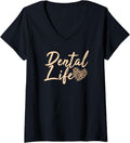 Womens Dental Life Dentist Graduation Dental Hygiene 2021 Cheetah V Neck Apparel Comfort Fit Gift Ready