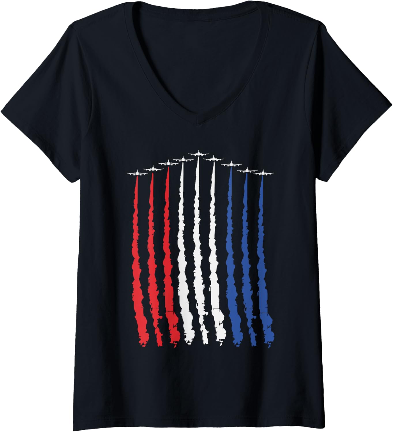 Womens Air Show Flag Smoke Trail Jet Formation V Neck Apparel Streetwear Style Gift Ready
