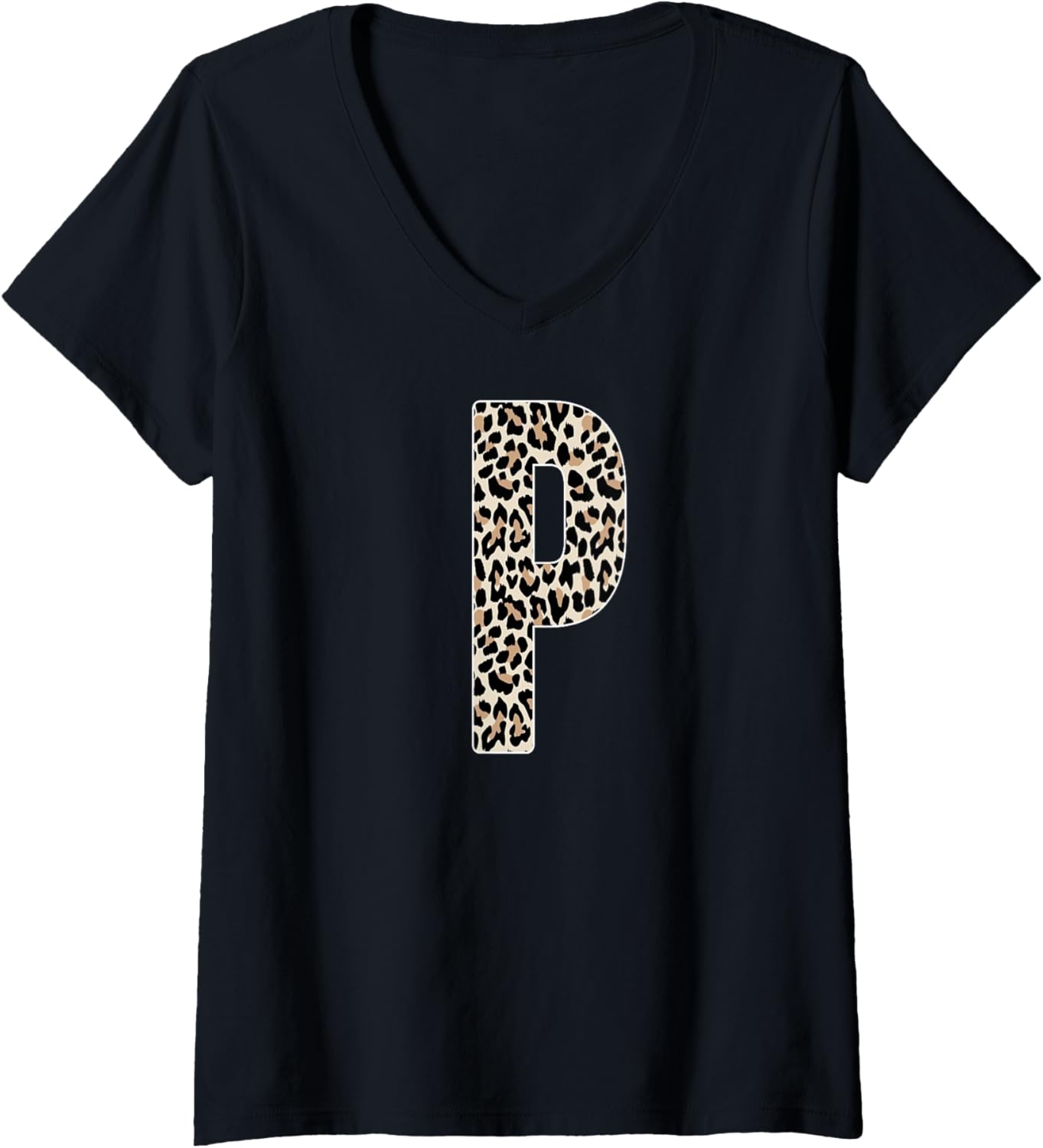 Womens Leopard Print Cheetah Print Animal Print Letter P Cat V Neck Apparel Streetwear Style Gift Ready
