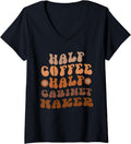 Half Coffee, Half Cabinet Maker Groovy Coffee Lover V-Neck Apparel | Premium Quality | Aesthetic Fit