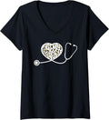 Womens Snow Leopard Doctor Nurse Stethoscope Heart Cheetah Print V Neck Apparel Premium Print Gift Ready