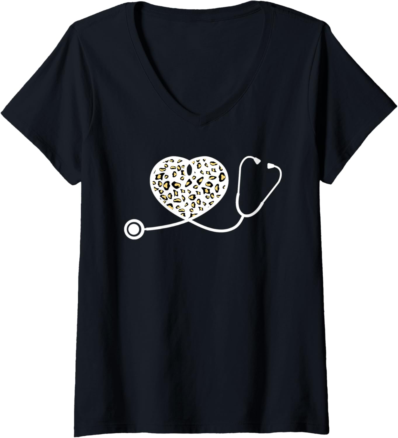 Womens Snow Leopard Doctor Nurse Stethoscope Heart Cheetah Print V Neck Apparel Premium Print Gift Ready
