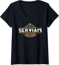 Womens Serviam Will Serve Saint Michael Latin Phrase Catholic V-Neck Apparel | Perfect Gift Idea