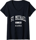 Womens St. Michael Alaska AK JS04 Vintage Athletic Sports V-Neck Apparel | Everyday Casual Wear