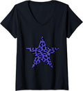 Womens Blue Rockabilly Punk Rock n roll Leopard Pattern Cheetah V Neck Apparel Comfort Fit Everyday Wear