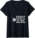 Womens Easily distracted by yarn and dog knitter knitting knit V-Neck Yarn Supply | High Search Volume | Best Seller ...