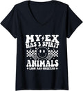 Womens Retro Groovy My Ex Has Three Spirit Animals Lion Ass Cheetah V Neck Apparel Comfort Fit Fan Favorite
