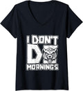 Womens Funny Cheetah African Cat Big I Dont Do Mornings V Neck Apparel Premium Print Fan Favorite