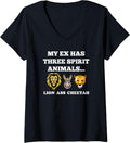 Womens My Ex Has Three Spirit Animals Lion Ass Cheetah Funny V Neck Apparel Viral TikTok Find Hot Right Now