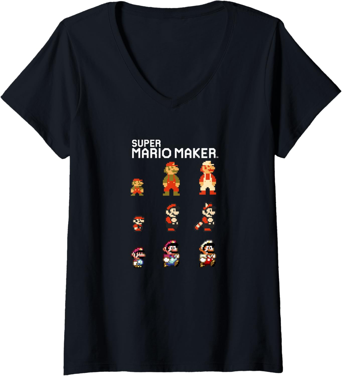 Womens Super Mario Maker Mario Evolution 8-Bit Pixel Icons V-Neck Apparel | Trending 2025 | Aesthetic Fit